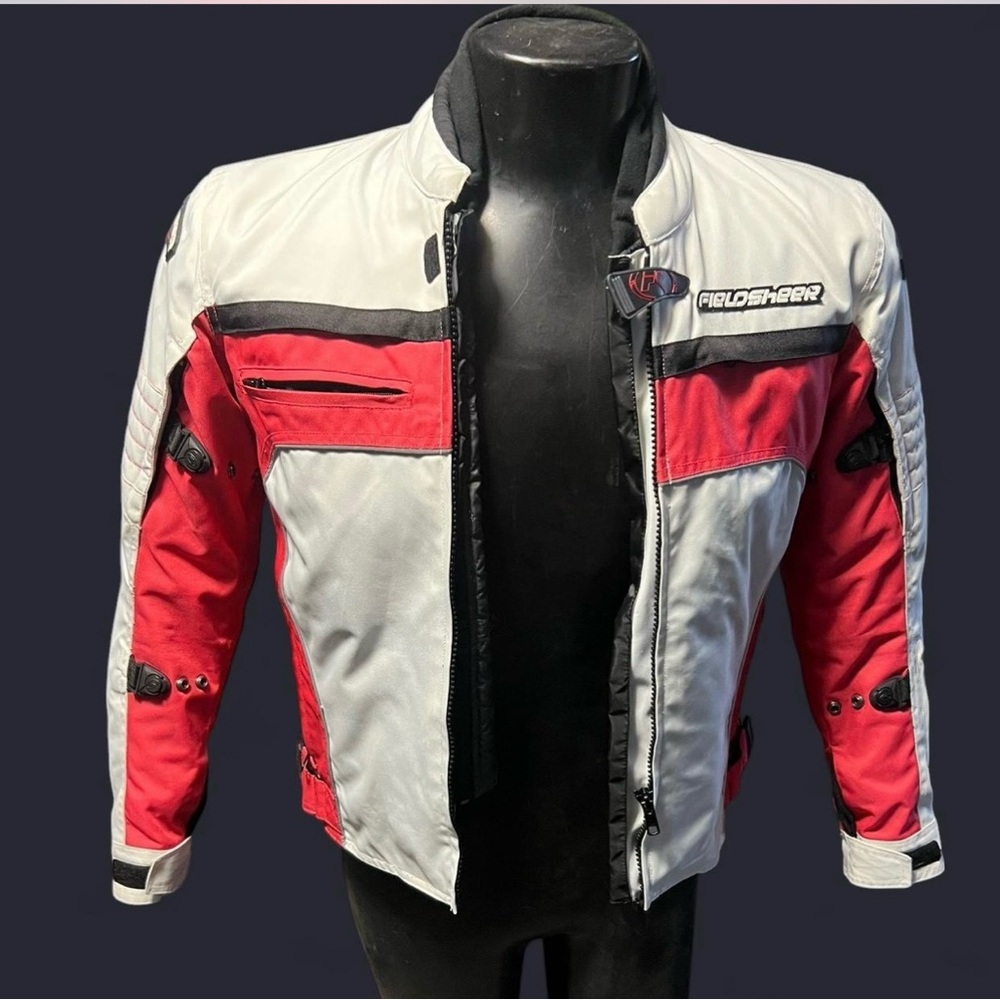 Red and White Utility Jacket with Sporty Design